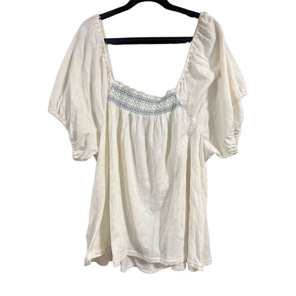 NWT Madewell Seahorse Embroidery Top 3X Plus Blue Zig Zag Embroidered Square Top - Picture 5 of 16